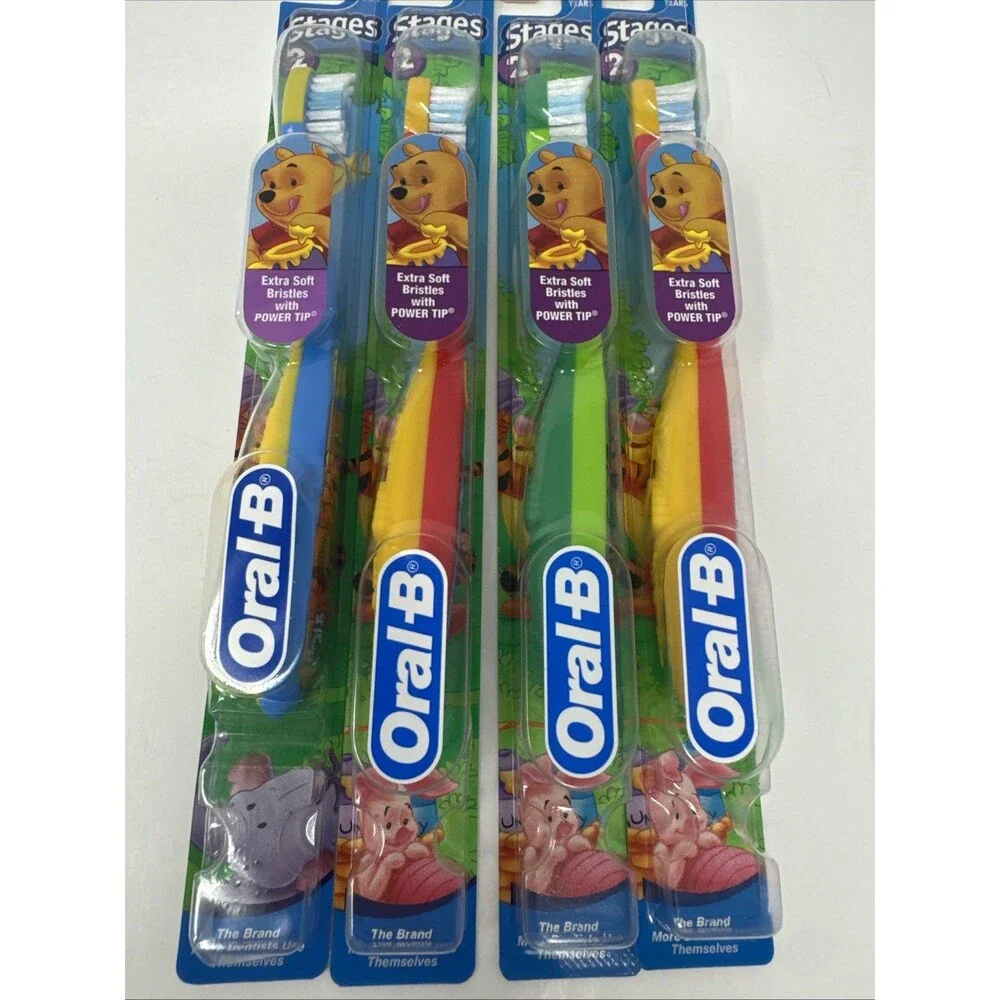 LOT OF 4 Vintage Oral-B STAGES 2 (2-4) Toothbrush Soft Winnie the Pooh 2005